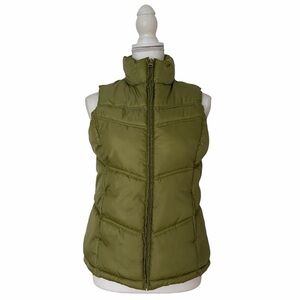 Merona Olive Green Quilted Puffer Vest with High Collar and Pockets Women’s Sm